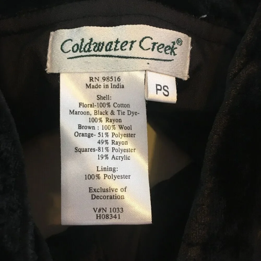 Coldwater Creek Womens Tapestry & Black Velvet Patchwork‎ Shirt Jacket, Boho, PS